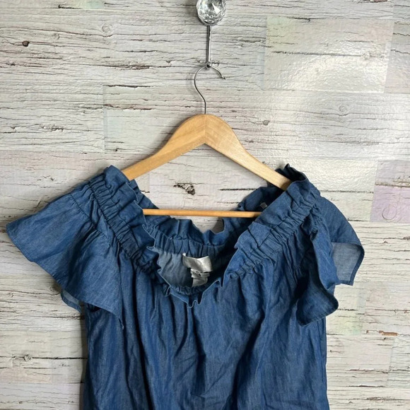 Corey Lynn calter Anthropologie denim  jean dress off the shoulder size small - Picture 3 of 8